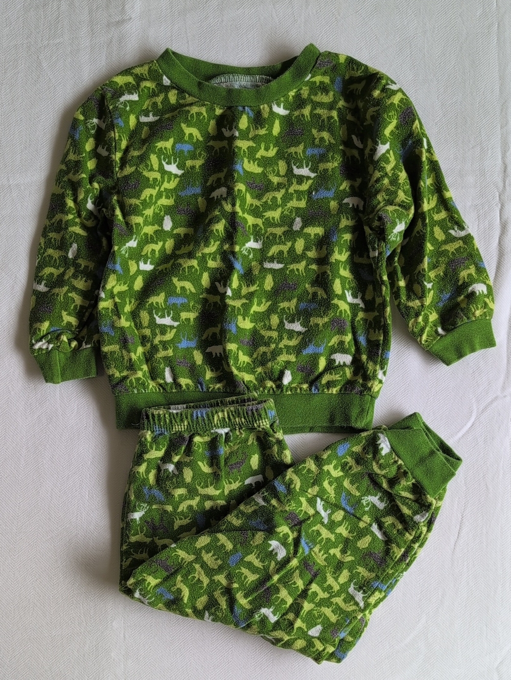 Joe Fresh 100% Cotton Flannel Pajamas Wildlife Green Winter Sleep Set 2T RARE